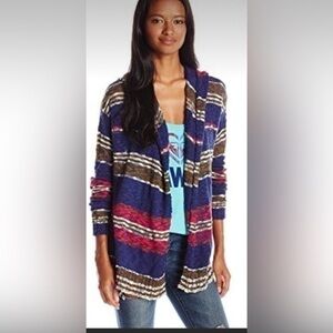 Roxy striped cotton hooded cozy comfy sweater cardigan medium
